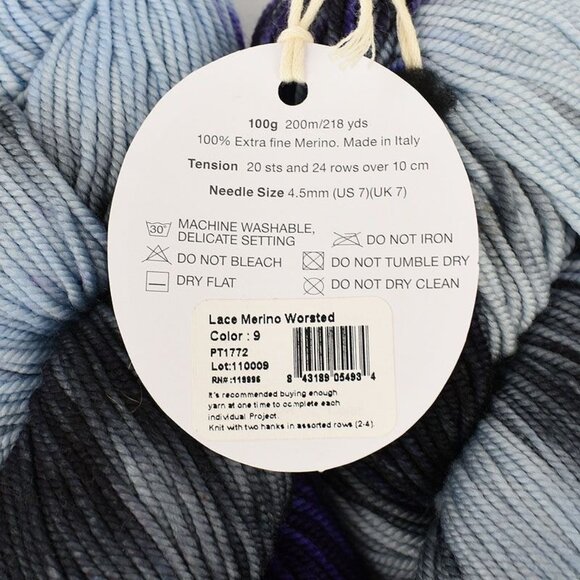 Ella Rae Lace Merino Worsted Yarn 2 Skeins Extra Fine Merino Wool Blue Black - Picture 3 of 4